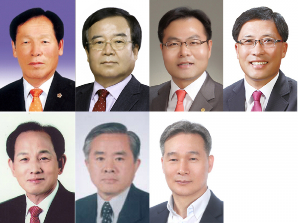 위 왼쪽부터 고우현 경북도의회 의장, 김정호 신한대학교 행정학과 교수, 김학홍 행안부 지역혁신정책관, 서원 전 영주시 부시장. 아래 신현국 전 문경시장, 이성규 전 서울경찰청장, 채홍호 대구시 행정부시장.