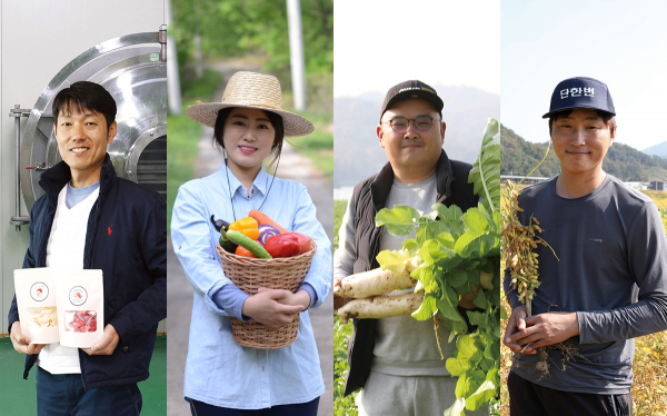 왼쪽부터 영농조합법인 푸루른 김성현 대표, 쉼표 영농조합법인 이정원 대표, 햇빛촌 영농조합법인 오세곤 대표, 샘물 영농조합법인 박정웅 대표. 이정목 기자