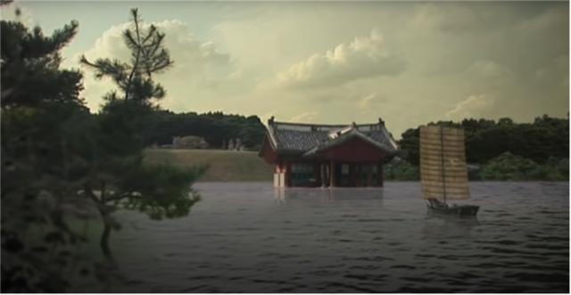 ▲ 물에 잠긴 가상 정릉 정자각. KBS 방송화면 캡쳐