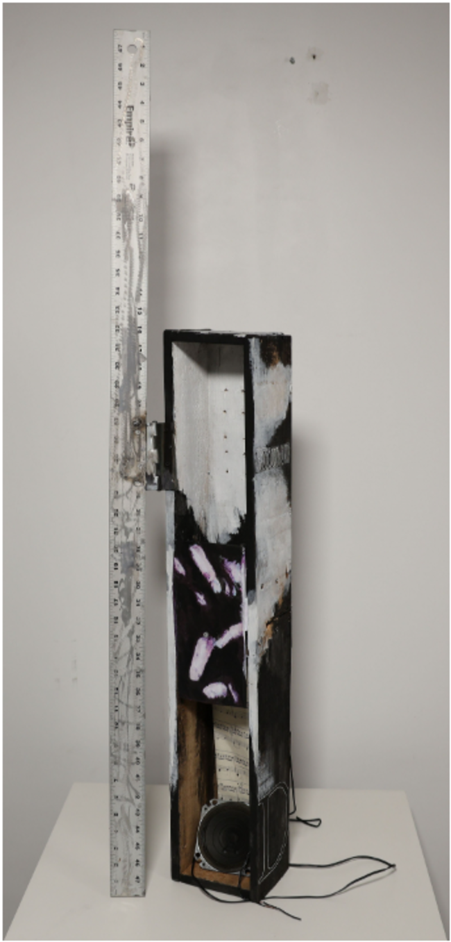 ▲ ★Sound 84 (Rulrer.Speaker.Wood)_1984_mixed media_198x406cm